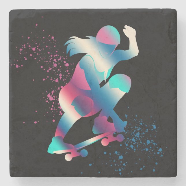 Skateboarder Steinuntersetzer (Vorderseite)