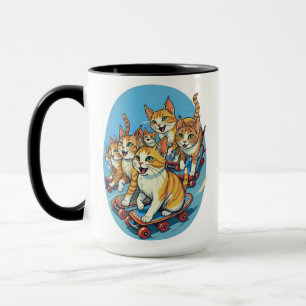 Skateboardfahrende Katzen in Aktion Tasse