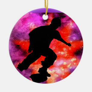 Skateboardfahrer in den kosmischen Wolken Keramikornament