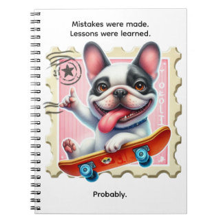 Skateboardhund auf einem Stempel-Notizbuch Notizblock