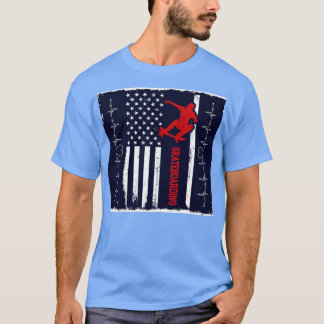 Skateboarding America Flag Blue Retro T-Shirt
