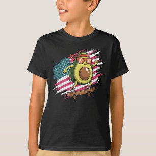 Skateboarding Avocado USA-Flagge Lustiges Skater-D T-Shirt