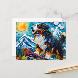Skateboarding Bernese Mountain Hund Postkarte