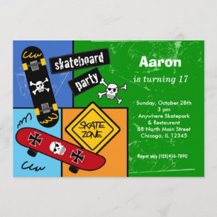 Skateboarding Birthday (Green) Einladung