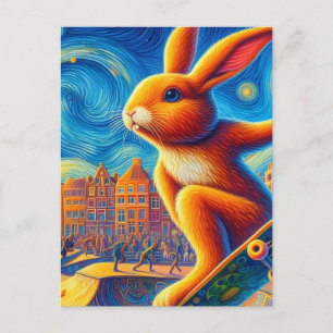 Skateboarding Brawn Bunny Surreal Farbe und Spaß Postkarte