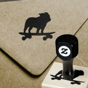 Skateboarding Bulldog-Silhouette Cooler Hund Gummistempel