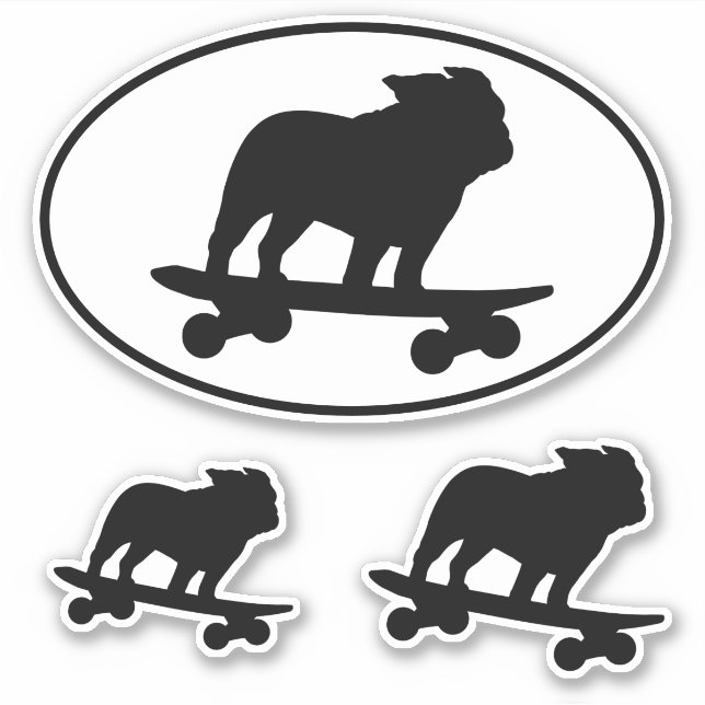 Skateboarding Bulldog-Silhouetten Hundeaufkleber S Aufkleber (Vorderseite)