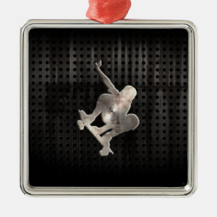 Skateboarding; Cooles Schwarzes Silbernes Ornament