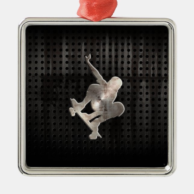 Skateboarding; Cooles Schwarzes Silbernes Ornament (Vorne)