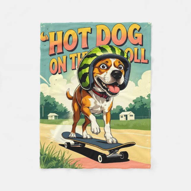 Skateboarding Dog Summer Funny Retro Beach  Fleecedecke (Vorderseite)