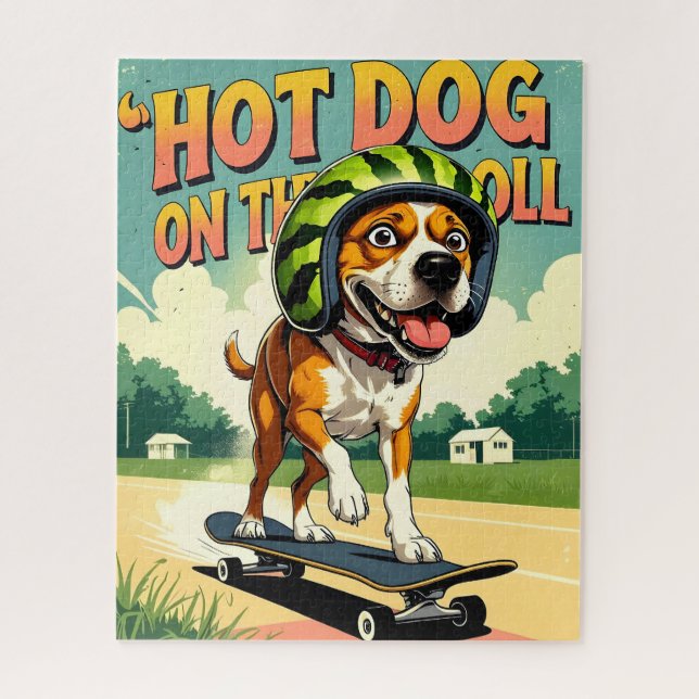 Skateboarding Dog Summer Funny Retro Beach  Puzzle (Vertikal)