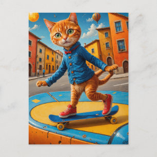 Skateboarding Ginger Cat Postkarte