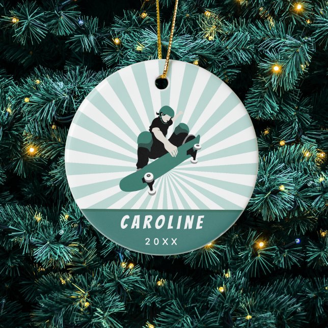 Skateboarding Girl Custom Skater Name Kids Keramik Ornament (Von Creator hochgeladen)