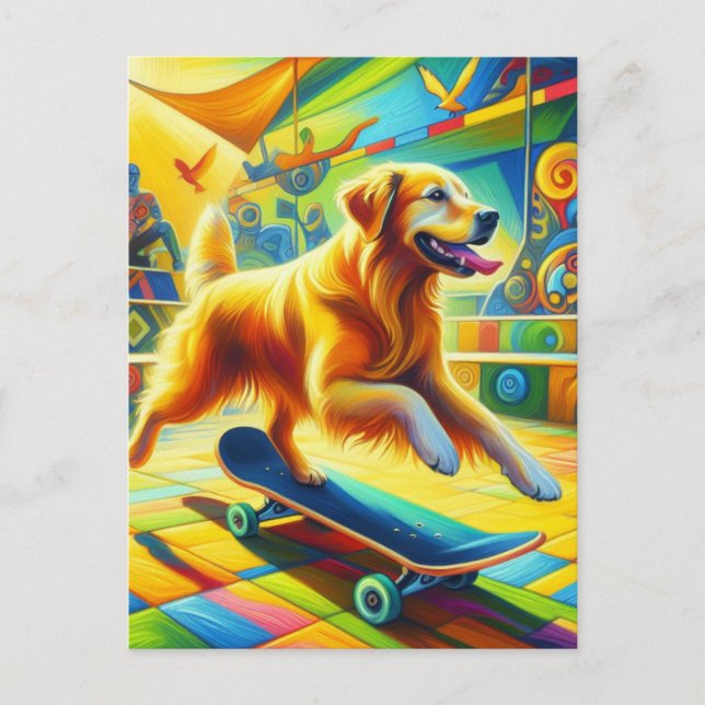 Skateboarding Golden Retriever Dog Postkarte (Vorderseite)