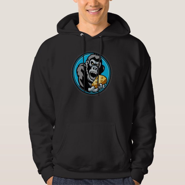 Skateboarding Gorilla Käse Black Hoodie (Vorderseite)