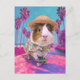 Skateboarding Guinea Pig am Strand Postkarte