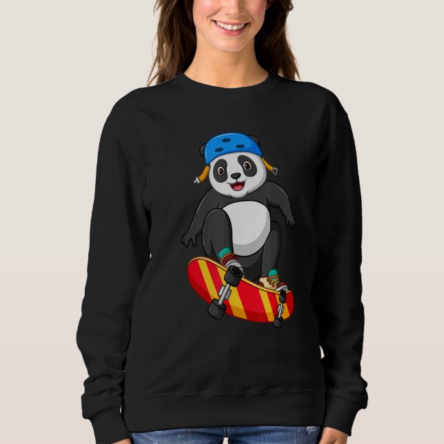 Skateboarding Happy Panda Skateboard Cute Sporty A Sweatshirt (Vorderseite)
