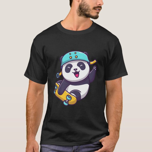 Skateboarding Happy Panda Skateboard Sporty Animal T-Shirt (Vorderseite)