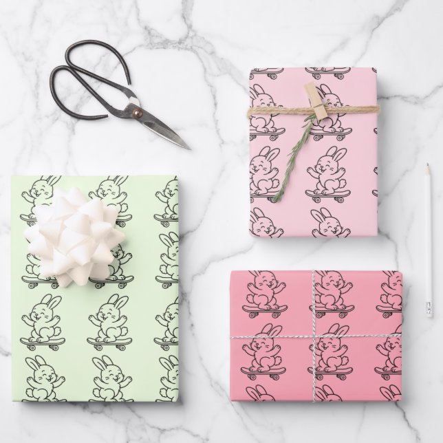 Skateboarding-Hase Geschenkpapier Set (Vorderseite)
