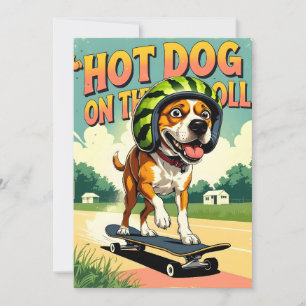 Skateboarding-Hund Sommer Lustig Retro-Strand  Feiertagskarte