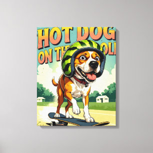 Skateboarding-Hund Sommer Lustig Retro-Strand Leinwanddruck