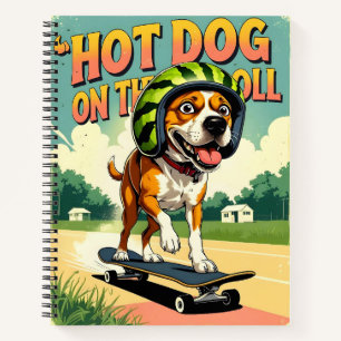Skateboarding-Hund Sommer Lustig Retro-Strand Notizbuch