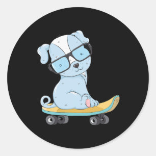 Skateboarding Hund Welpe Lustiges Skateboard Süßer Runder Aufkleber