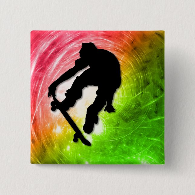 Skateboarding in einem psychedelischen Wirbelsturm Button (Vorderseite)