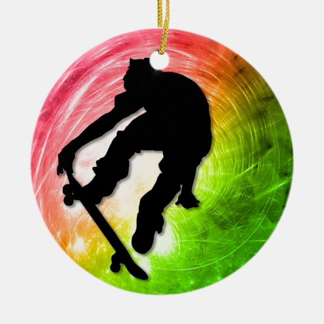 Skateboarding in einem psychedelischen Wirbelsturm Keramik Ornament (Vorne)