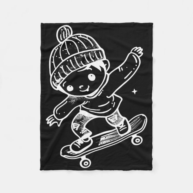 Skateboarding-Kind-Comic-Freizeitsport  Fleecedecke (Vorderseite)