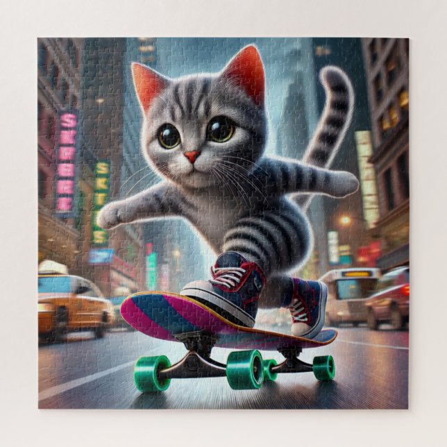 Skateboarding Kitty Puzzle (Vertikal)