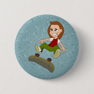 Skateboarding Mädchen-Cartoonknopf Button