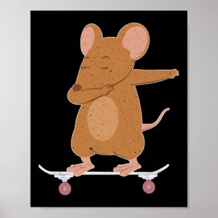 Skateboarding-Maus oder -Ratte auf Skateboard-Gesc Poster