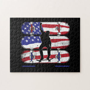 Skateboarding Men - USA American Flag Puzzle