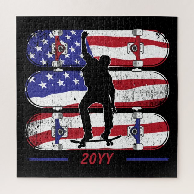 Skateboarding Men - USA American Flag Puzzle (Vertikal)