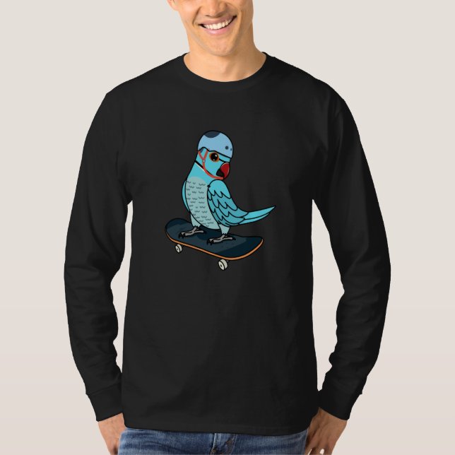 Skateboarding Parrot I Blue Indian Ringneck T-Shirt (Vorderseite)