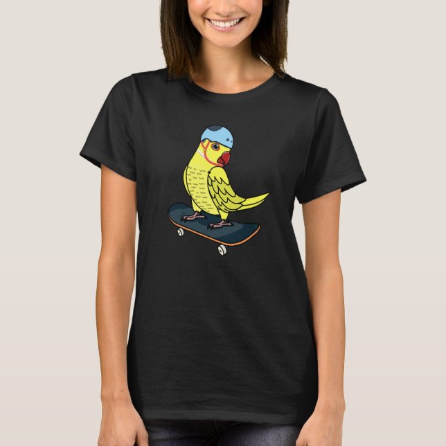 Skateboarding Parrot I Yellow Indian Ringneck T-Shirt (Vorderseite)