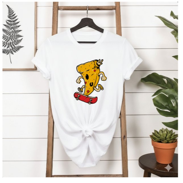 Skateboarding Pizza Slice Cartoon - Retro Feinschm T-Shirt (Von Creator hochgeladen)