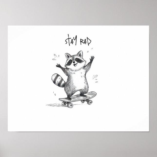 Skateboarding Raccoon – Cute Funny Skateboard Poster (Vorne)