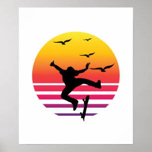 Skateboarding Retro Sonnenuntergang, Poster