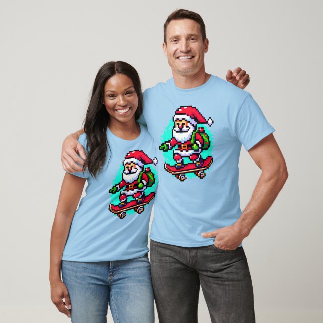 Skateboarding Santa - Fun Pixel Art Holiday Design T-Shirt (Unisex)