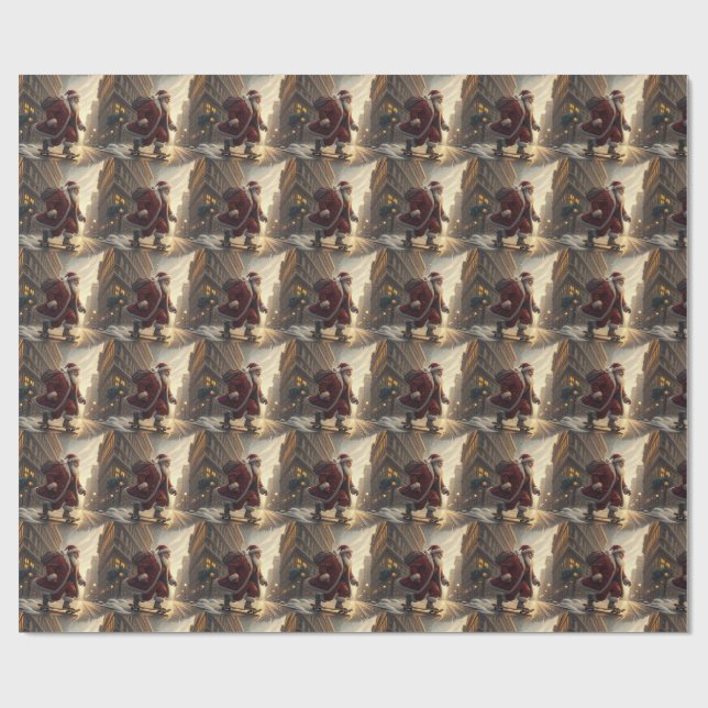 Skateboarding Santa Wrapping Paper Geschenkpapier (Flach)