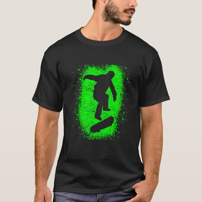 Skateboarding Shirt-Skater-Grüngraffiti-Kunst T-Shirt (Vorderseite)