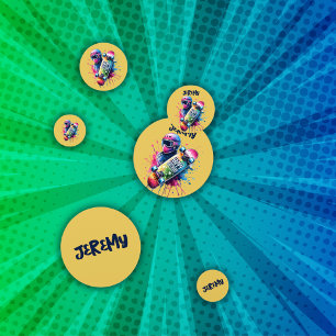 Skateboarding Skater Happy Birthday Monogram Mus   Konfetti