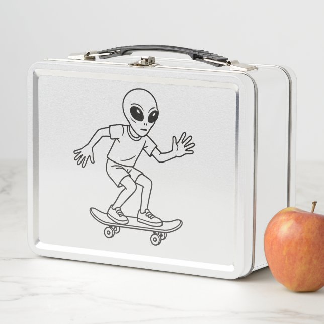 Skateboarding Space Alien Metall Brotdose (Beispiel)