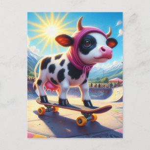 Skateboarding Surreal Cow Postkarte