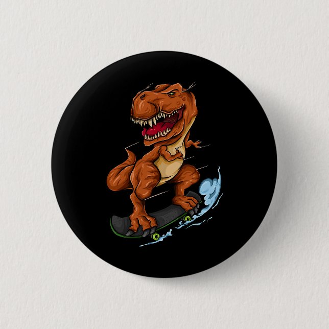 Skateboarding T-Rex - Süßer Trex Dinosaurier Skate Button (Vorderseite)