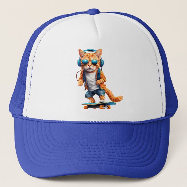 Skateboarding Tabby Baseball Hat Truckerkappe (Vorderseite)