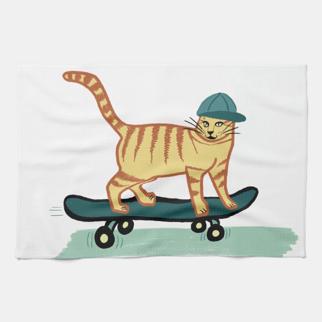 Skateboarding Tabby Cat Geschirrtuch (Horizontal)