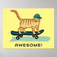 Skateboarding Tabby Cat Niedlich CUSTOM TEXT Kinde